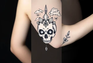 Skull with  jewels underneath 
 stormy skies tattoo idea