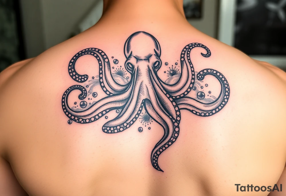 Octopus with sea background tattoo idea
