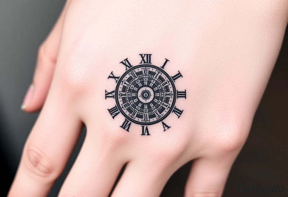 vintage roman numerals within ornate clockwork mechanism tattoo idea