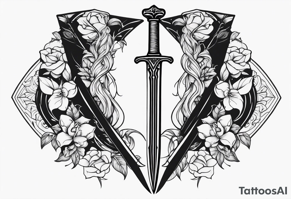 Female holding dagger tattoo idea