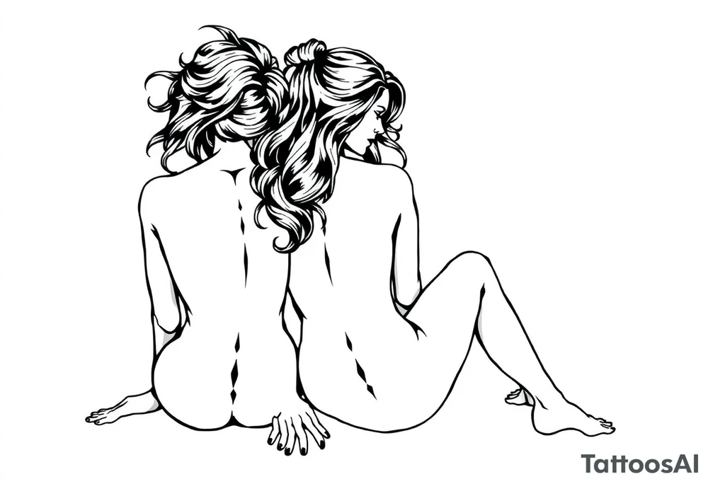 Two sisters sitting next tattoo idea
