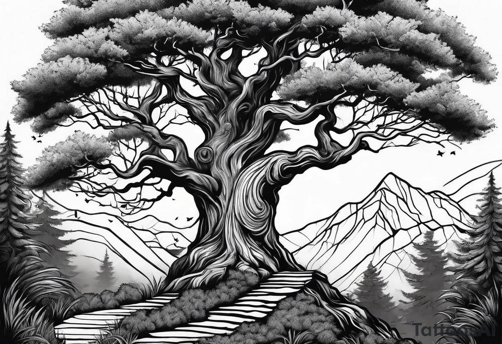 Tree with kids playing tattoo idea