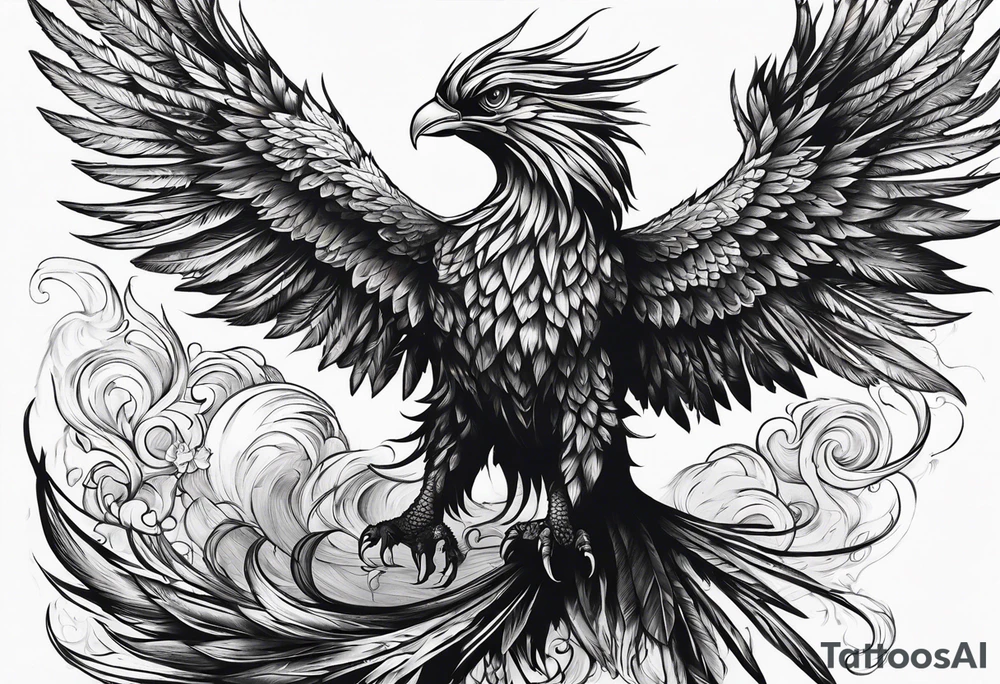 phoenix warrior silhouette with weapons tattoo idea