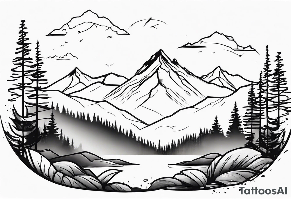 A mountain landscape overlooking a forest tattoo idea