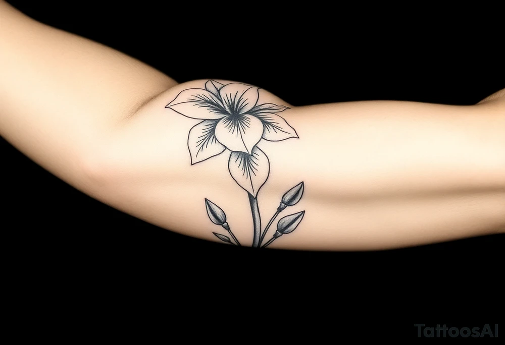 Aconitum flower going up the arm with details tattoo idea