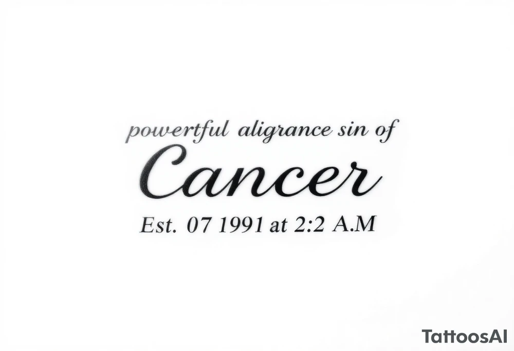 Powerful female zodiac sign cancer, Est. 07.19.91 at 2:22 A.M tattoo idea