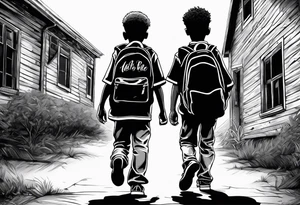 full bodies of 3 black school age boys walking away together and one is looking to the side at the one in the middle tattoo idea