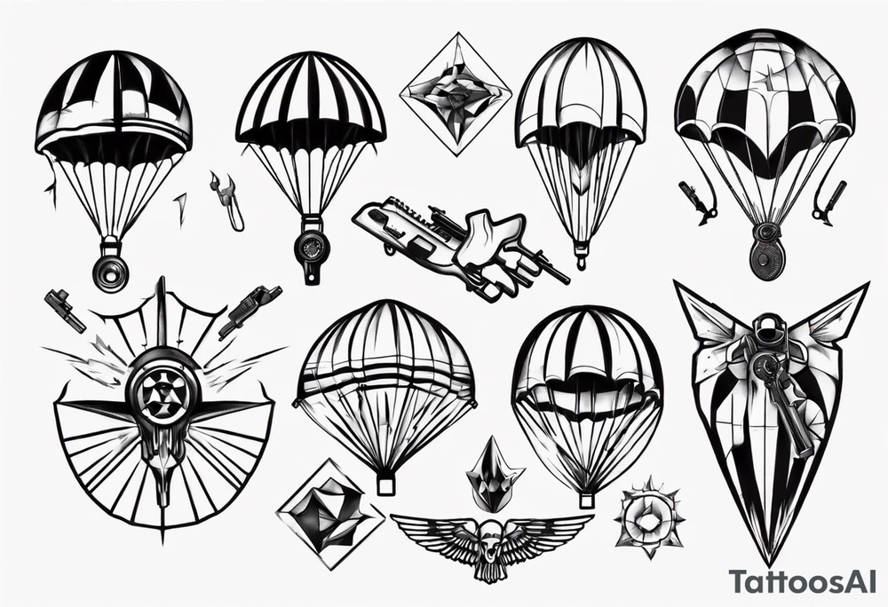 parachute and shooting guns tattoo idea