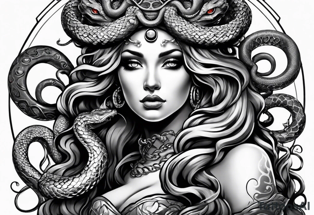 Medusa with stone eyes and snakes for hair tattoo idea