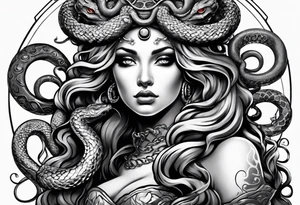 Medusa with stone eyes and snakes for hair tattoo idea