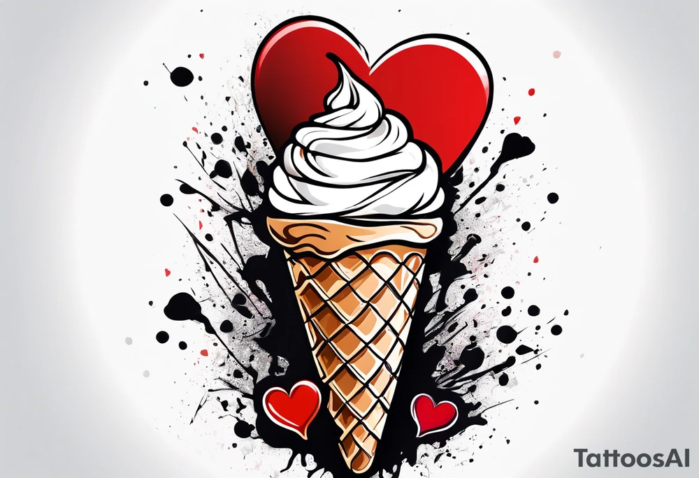 ice cream cone with one red heart tattoo idea