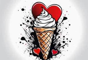 ice cream cone with one red heart tattoo idea