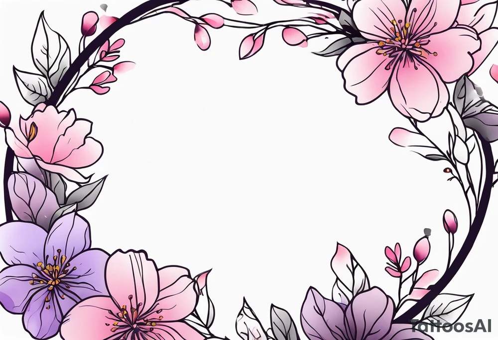 Flower wreath cherry blossoms pinks and purples tattoo idea Flower wreath cherry blossoms pinks and purples tattoo idea