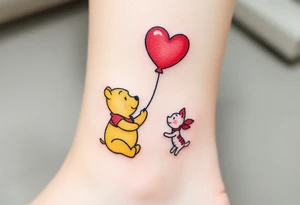Winnie the Pooh and piglet with a flying heart 
balloon tattoo idea
