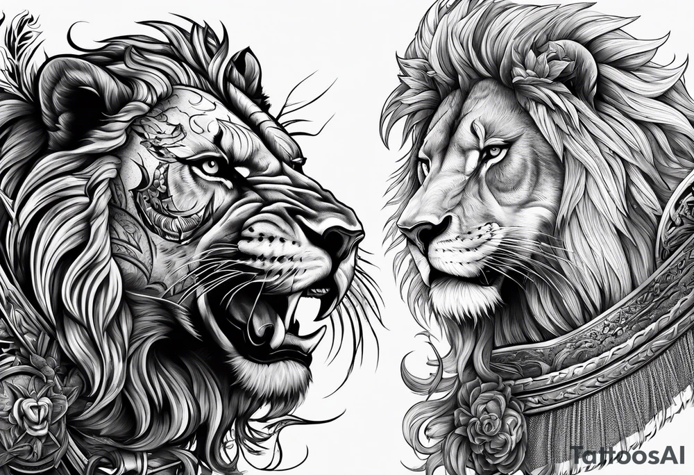 Spartan Warrior 300 and roaring Lion with dead bodies tattoo idea