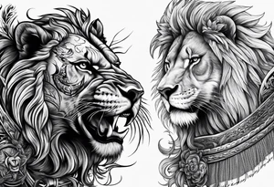 Spartan Warrior 300 and roaring Lion with dead bodies tattoo idea