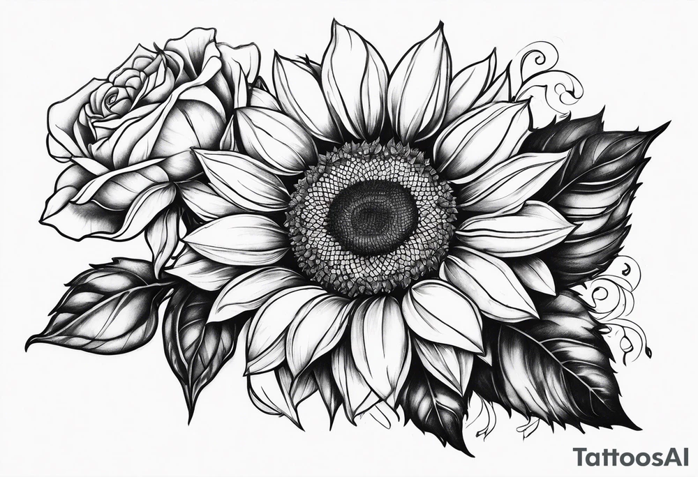 Sunflower and roses tattoo idea