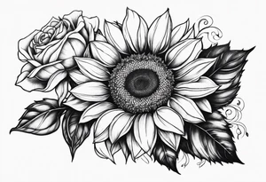 Sunflower and roses tattoo idea