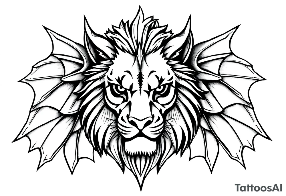 Female Lioness dragon face angel wings tattoo idea