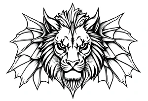 Female Lioness dragon face angel wings tattoo idea