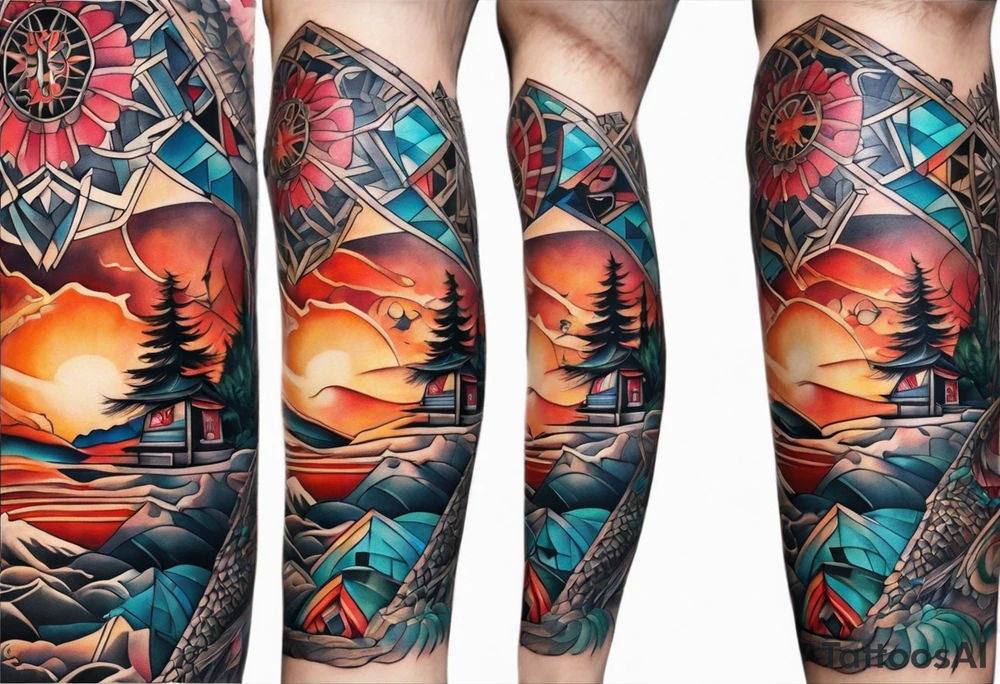 Full leg tattoo sleeve square tattoo idea