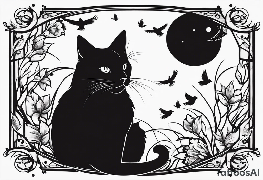Cat looking up at a cardinal bird tattoo idea