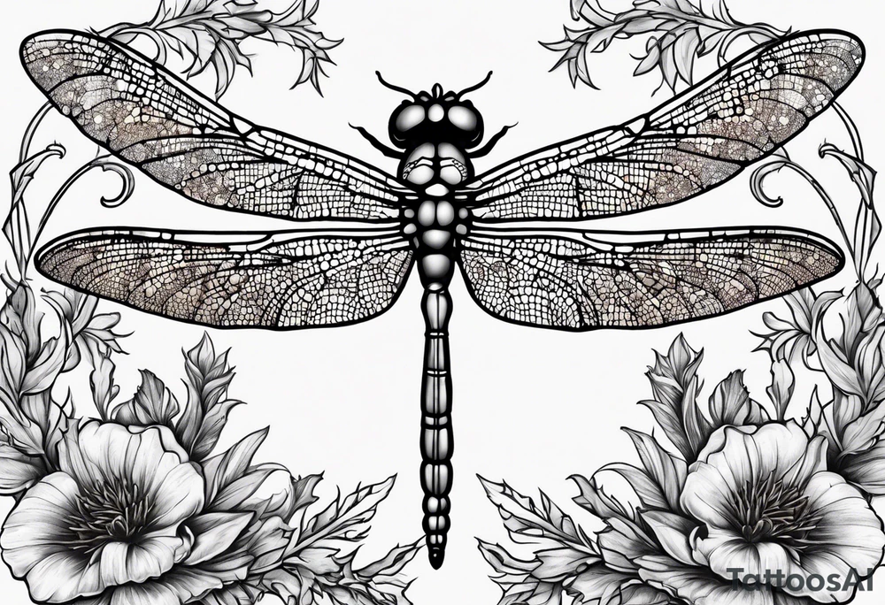 Dragonfly in amber with lavender and thistle tattoo idea