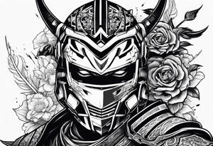Angry Male Modern robot ninja with demon mask with swords in hands tattoo idea