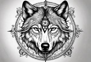 Wolf face with compass and my daughters name Madison tattoo idea