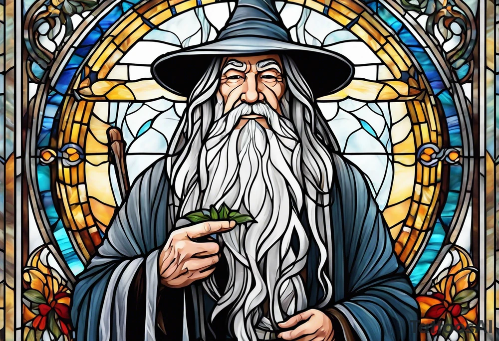 Gandalf smoking
 in stained glass tattoo idea