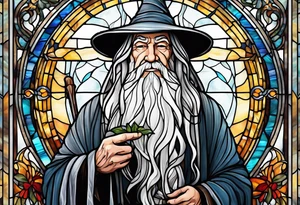 Gandalf smoking
 in stained glass tattoo idea