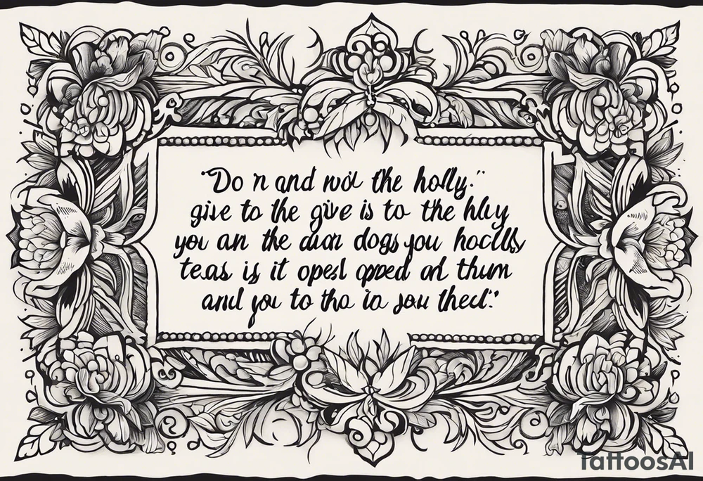 This bible verse: "Do not give what is holy to the dogs; nor cast your pearls before swine, lest they trample them under their feet, and turn and tear you in pieces. "Ask, and it will be given to you; seek, and you will find; knock, and it will be opened to you. tattoo idea