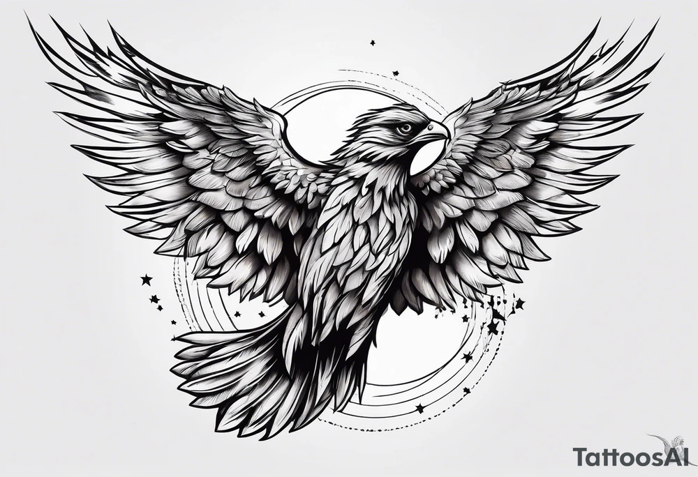 Icarus falling down from the sky with feathered wings with the sun up high tattoo idea