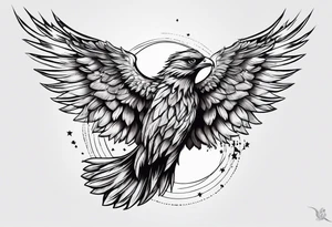 Icarus falling down from the sky with feathered wings with the sun up high tattoo idea
