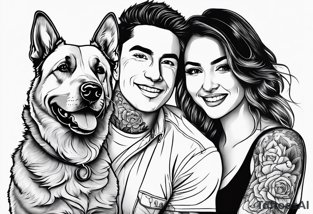 family outline with mom dad son and dog tattoo idea