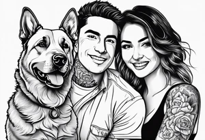 family outline with mom dad son and dog tattoo idea