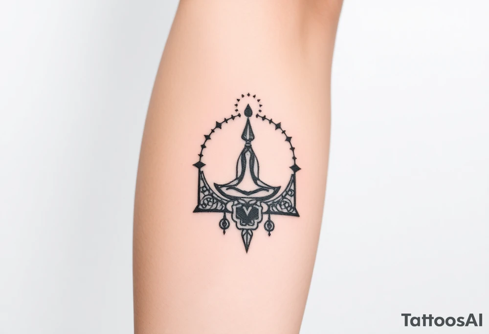 A symbol of victory over enemies surrounded by symbols of meditation and a new life tattoo idea