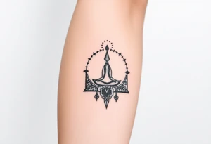 A symbol of victory over enemies surrounded by symbols of meditation and a new life tattoo idea