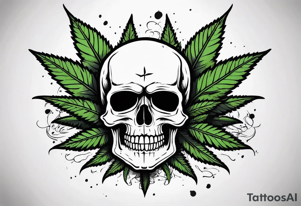 Skull with marijuana leaves coming out of it tattoo idea