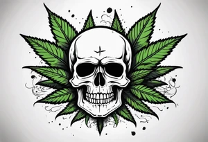 Skull with marijuana leaves coming out of it tattoo idea