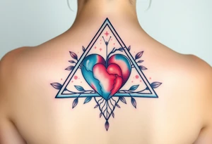 A triangle with a big heart in the center with biology theme tattoo idea