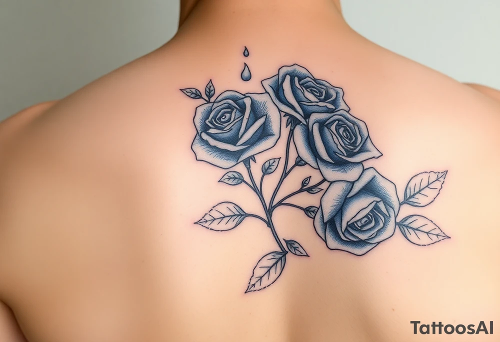 Blue roses, water, fire, cartoon tattoo idea