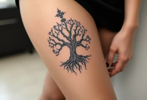 mystical tree of life with cosmic roots and celestial branches tattoo idea