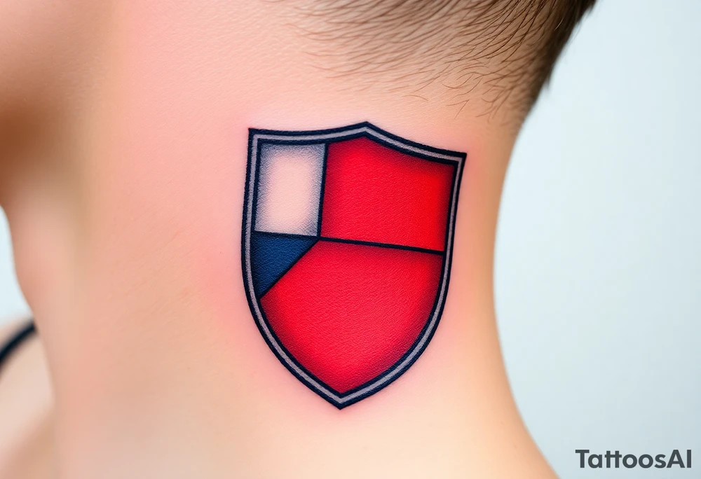 A classical Czech flag (blue, white up, red down) inside a shield emblem, with metallic textures enhancing its strength and durability tattoo idea