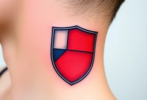 A classical Czech flag (blue, white up, red down) inside a shield emblem, with metallic textures enhancing its strength and durability tattoo idea