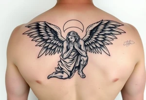 Fallen angel on his knees tattoo idea