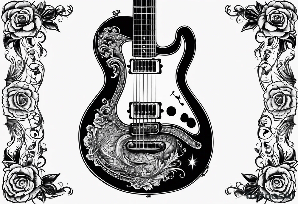 Electric guitar and baby footprints tattoo idea
