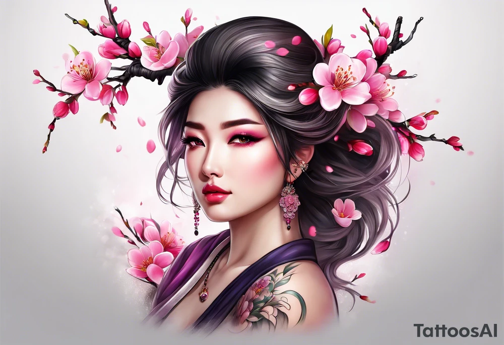 Vibrant, pink plum blossom tattoo idea