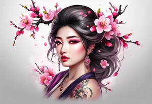 Vibrant, pink plum blossom tattoo idea