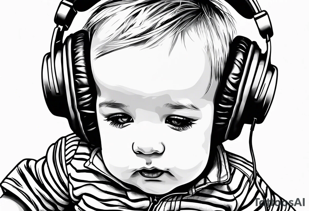 Toddler dancing with headphones tattoo idea